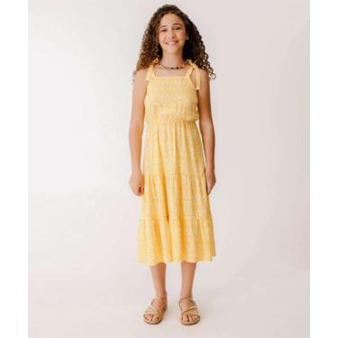 Imagem de Vestido Juvenil Midi Estampa Flores Marisa Tam 10 a 16-15588, Amarelo,