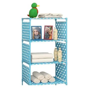 Imagem de Estante Modular Azul Multiuso Porta Livros 4 Prateleiras Organizador Brinquedos Quarto Lavanderia