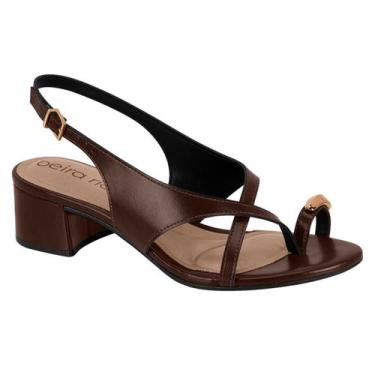 Imagem de Sandália Feminina Beira Rio Salto Bloco Dedo Dourado Original -, Choco