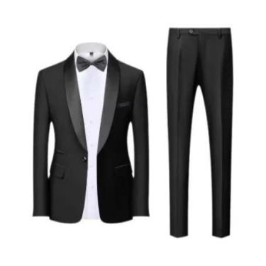 Imagem de Conjunto De Terno Slim Fit Masculino Preto De Tamanho Grande Com Três 