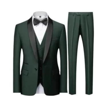Imagem de Conjunto De Terno Slim Fit Masculino Preto De Tamanho Grande Com Três 