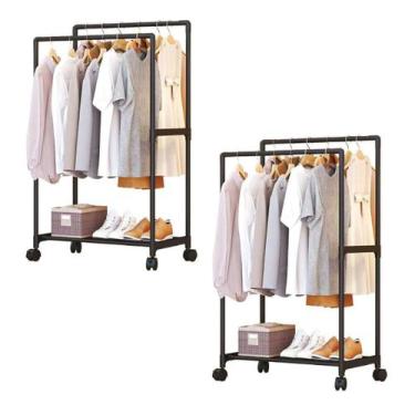 Imagem de Kit 2 Cabideiros De Roupas Arara Dupla Com Sapateira Ke Home