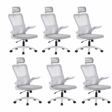 Imagem de Kit 6 Cadeiras de Escritório com Encosto Presidente Office Baltimore Branco/Cinza