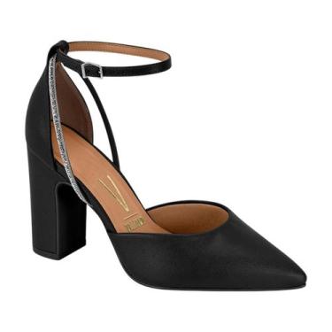 Imagem de Sapato Scarpin Salto Alto Bloco Feminino Vizzano Preto / Cristal / Pel