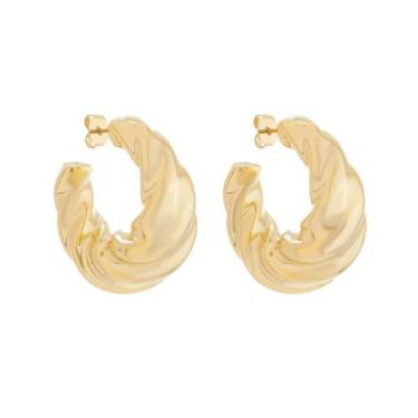 Imagem de Brinco de argola croissant natália folheado a ouro 18k - PIUKA, Dourad