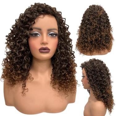 Imagem de Peruca cacheada média ondulada 45cm castanho ombre T2/30 - LIONSWIG