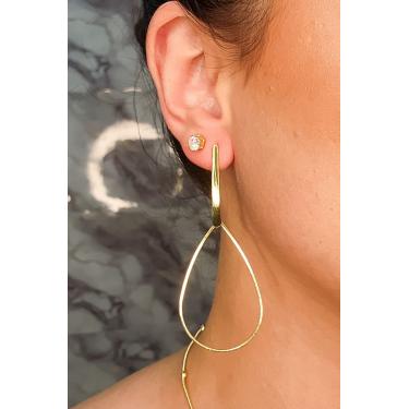 Imagem de Brinco Grande de Fio e Gota Vazada Banhado em Ouro 18k