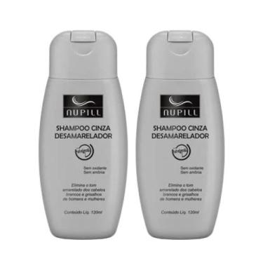 Imagem de Kit 2 Shampoos Cinza Desamarelador Cabelos Brancos e Grisalhos Nupill 