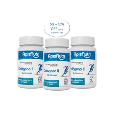 Imagem de Colágeno Tipo 2 Não Hidrolisado 60 cápsulas APISNUTRI Kit 3 unid.