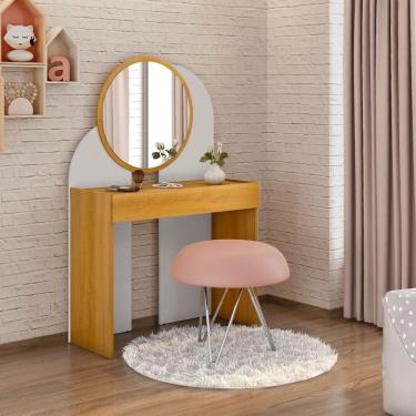 Imagem de Penteadeira Camarim Wish 1 Gaveta com Espelho Branco/Naturallle - Móveis Bechara