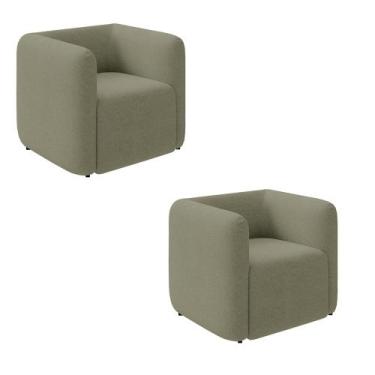 Imagem de Poltrona Sala de Estar Decorativa Kit 2 Laguna Bouclê Verde K01 - D'Ro