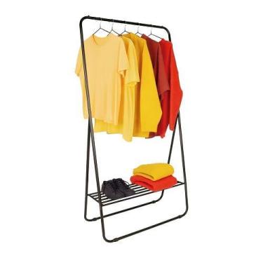 Imagem de Arara Roupa Preto Cabideiro Aço Com Guarda Sapateira Até 20KG Mor