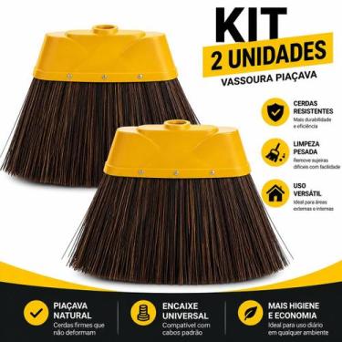 Imagem de Kit 2 Vassoura Piaçava Cerda Natural SEM CABO Cerdas Resistente Limpez