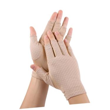 Imagem de Luvas cáqui com proteção UV respiráveis, luvas sem dedos, luvas de meio dedo para dirigir, andar de pesca, golfe, atividades ao ar livre