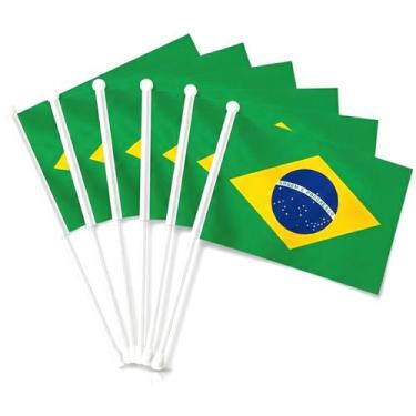 Imagem de Kit 6 Bandeiras Do Brasil Verde E Amarela Com Haste 60 X 30 Cm Para Co