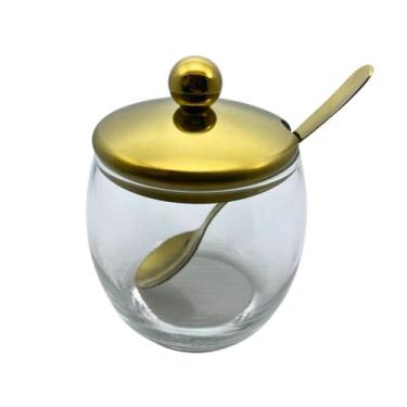 Imagem de Acucareiro Dourado Aço Inox e Vidro Fineza