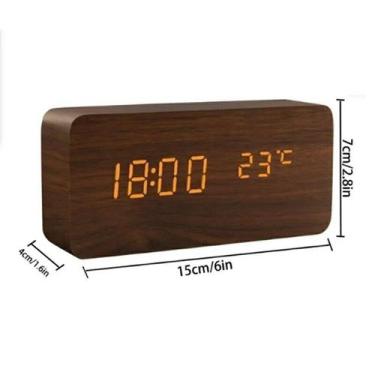 Imagem de Despertador LED Multifuncional Digital de madeira com tempo - Marrom -