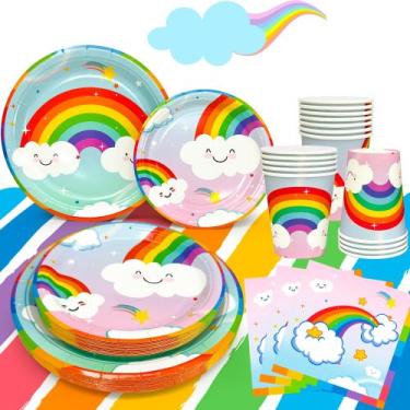 Imagem de Conjunto de louça para festa de aniversário arco-íris para 20 convidad