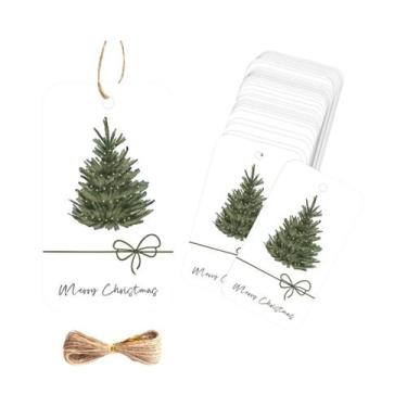 Imagem de Etiquetas De Design De Árvore De Natal Verde 50pcs Com Corda De Cânham
