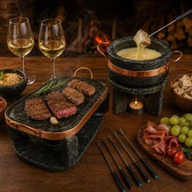 Imagem de Chapa de Pedra Gourmet Fondue 31cm + Panela 800ml + 06 Garfinhos - A P