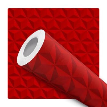 Imagem de Papel de Parede Adesivo Efeito Geométrico 3D Gesso Vermelho Moderno Qu