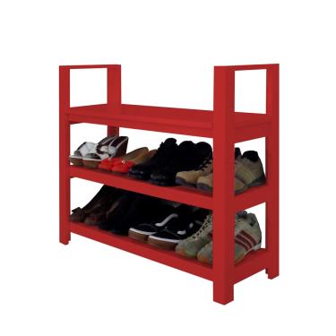 Imagem de Sapateira Banco com Braço de Piso para Closets e Quartos 8 Pares Sapatos - Vermelho Laca