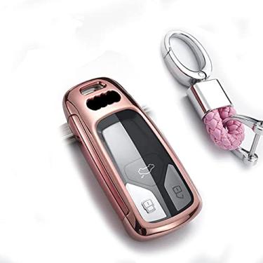 Imagem de YJADHU Anel da tampa da chave do carro Caixa da tampa do porta-chaves remota do carro proteger, adequado para Audi A4L A4 B9 Q5 Q7 TT TTS TFSI A5 S5 8S 2016 2017 2019, B, rosa