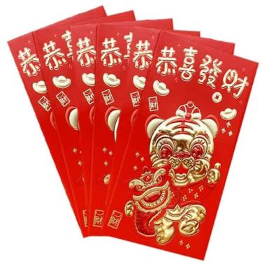 Imagem de 6 envelopes vermelhos de ano novo chinês 2022 pacote de dinheiro da sorte tigre zodíaco Hong Bao Lai Ver presente Fortune Cash Lunar Spring Festival aniversário chá de bebê formatura (C)