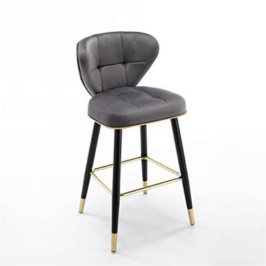 Imagem de Banco de Bar com Encosto, Cadeira de Bar de Ilha de Cozinha de Veludo, Altura do Balcão, Assento Estofado de Perna Preta de Metal para Bares, Cafés, Salões, Casas de Fazenda, Altura de Assento 65cm