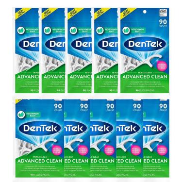 Imagem de Kit 10 Fio Dental Dentek Floss Picks Triple Clean Advanced com 90 unidades