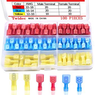 Imagem de Twidec 100 Pçs Kit De Conectores De Pá De Nylon 22-10 Gauge Desconexão Rápida Totalmente Isolado Macho E Fêmea Kit De Sortimento De Terminal De Pá De Fio N-004 Conector De Pá De 2 Nylon