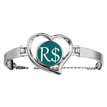 Imagem de N/A N/A Bracelete com símbolo da moeda brasileira real BRL coração joia pulseira de arame, medium, metal