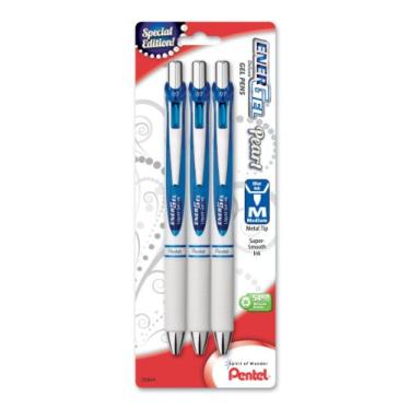 Imagem de Pentel Caneta de gel líquido retrátil EnerGel Pearl Deluxe RTX (0,7 mm), destaque, tinta azul, pacote com 3 (BL77WBP3C)
