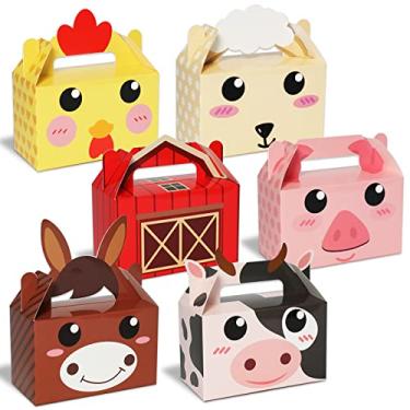 Imagem de 12 Pack Farm Animal Party Favor Boxes Farm Theme Birthday Goodie Boxes Farmhouse Animals Gift Candy Bags Barnyard Treat Boxes for Kids Girls Baby Shower Party Decorations Supplies