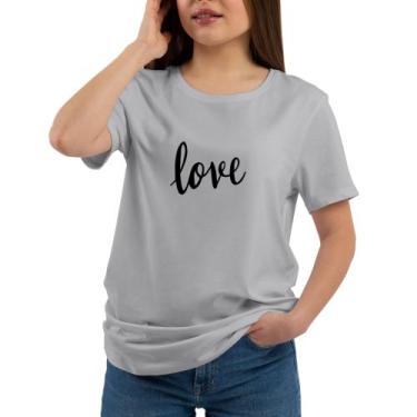 Imagem de Camiseta Feminina Love Gola Redonda Emoji Love Escrito Algodão Camisa