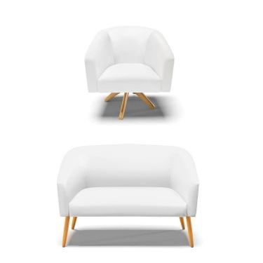 Imagem de Kit 1 Namoradeira E 1 Poltrona Branco Base Madeira