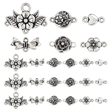 Imagem de PH PandaHall 60 peças, 6 estilos, componentes, berloques, conectores de liga tibetana, pingentes para fabricação de colar e brincos, prata antiga, Zinco, Sem Pedra Preciosa