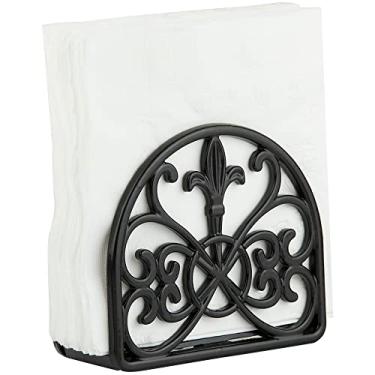 Imagem de Porta-guardanapos de ferro fundido Fleur De Lis Design, da Home Basics (Preto) / Porta-guardanapos para cozinha/mesa com pés antiderrapantes/funciona como armazenamento para papéis pequenos