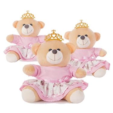 Imagem de Trio De Ursinhos Para Nicho Menina Princesa Vestido Floral Rosa Realeza Coroa Quarto Presente Pelúcia Fofura Decoração