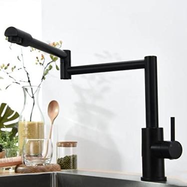 Imagem de Torneira de cozinha sem chumbo de aço inoxidável preta com rotação de 360 graus Torneira dobrável para pia de cozinha com água quente fria Torneira para pia guindaste, preta