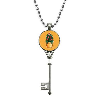 Imagem de OFFbb-USA Colar vintage com pingente de rosa em vaso para presente Art Déco, colar de prata