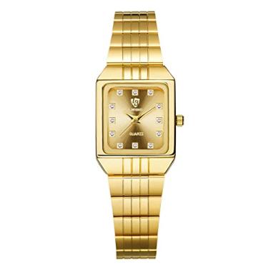 Imagem de SKMEI Relógio de pulso masculino e feminino, relógio analógico de luxo legal com aço inoxidável à prova d'água com mostrador quadrado, relógio de mão para casal, Ouro feminino, 0.89*0.89*0.28inches, negócios