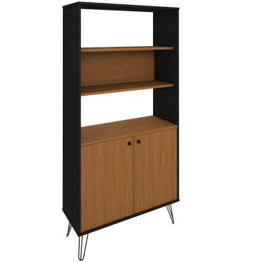 Imagem de Estante Multiuso Com 02 Portas 03 Prateleiras 183x90cm Hit A02 Freijó Preto - Lyam Decor