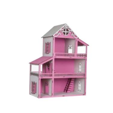 Casinha De Bonecas Barbie Adesivada Madeira Mdf Com Moveis em