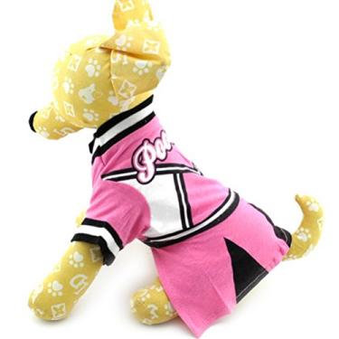 Imagem de ZUNEA Cheerleaders Vestido de fantasia de cachorro pequeno camisas femininas para filhotes de estimação algodão verão geométrico chihuahua Pooches vestido de verão roupas rosa preto G