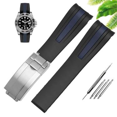 Imagem de SVAPO Pulseira de relógio de silicone de borracha impermeável adequada para relógio Rolex-Watch masculino 20 mm 22 mm fivela dobrável acessórios de relógio (cor: fivela prata azul, tamanho: 22mm)