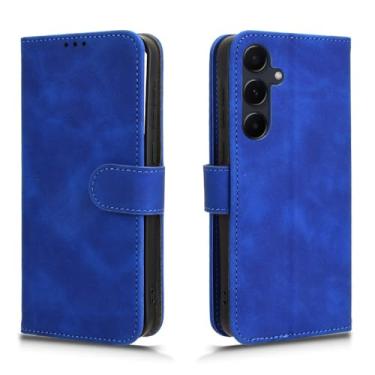 Imagem de Capa de telefone Compatível com capa para Samsung Galaxy A55 5G com suporte para cartão, capa tipo carteira de couro PU com alça de pulso e capa protetora à prova de choque Sacos Sleeves. (Size : Blu