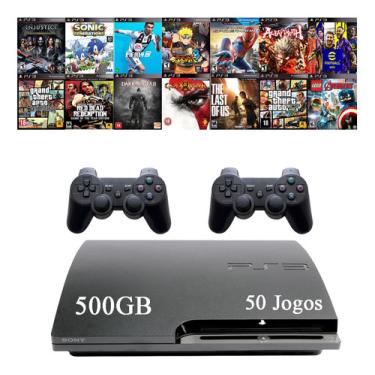 Imagem de Sony Playstation 3 Slim 500gb + 2 Controles + 50 Jogos + Nf-e + Garantia + Pes23 + Minecraft ++ PlayStation 3