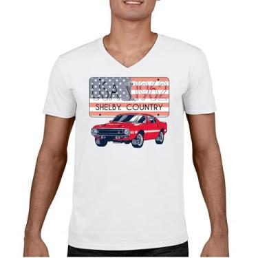 Imagem de Camiseta Shelby Country gola V 1962 GT500 American Racing USA Made Mustang Cobra GT Performance Powered by Ford Tee, Branco, G