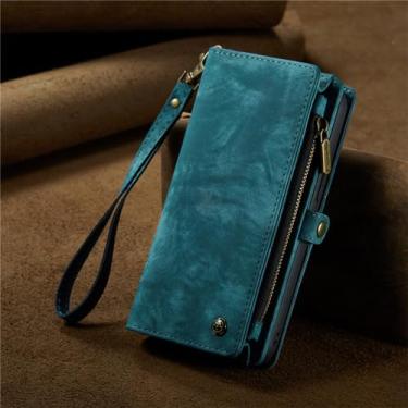 Imagem de Capa magnética de couro flip para iPhone 11 12 13 14 15 Pro Max XS XR X Plus Capa carteira com zíper, azul, para iPhone X (iPhone XS)